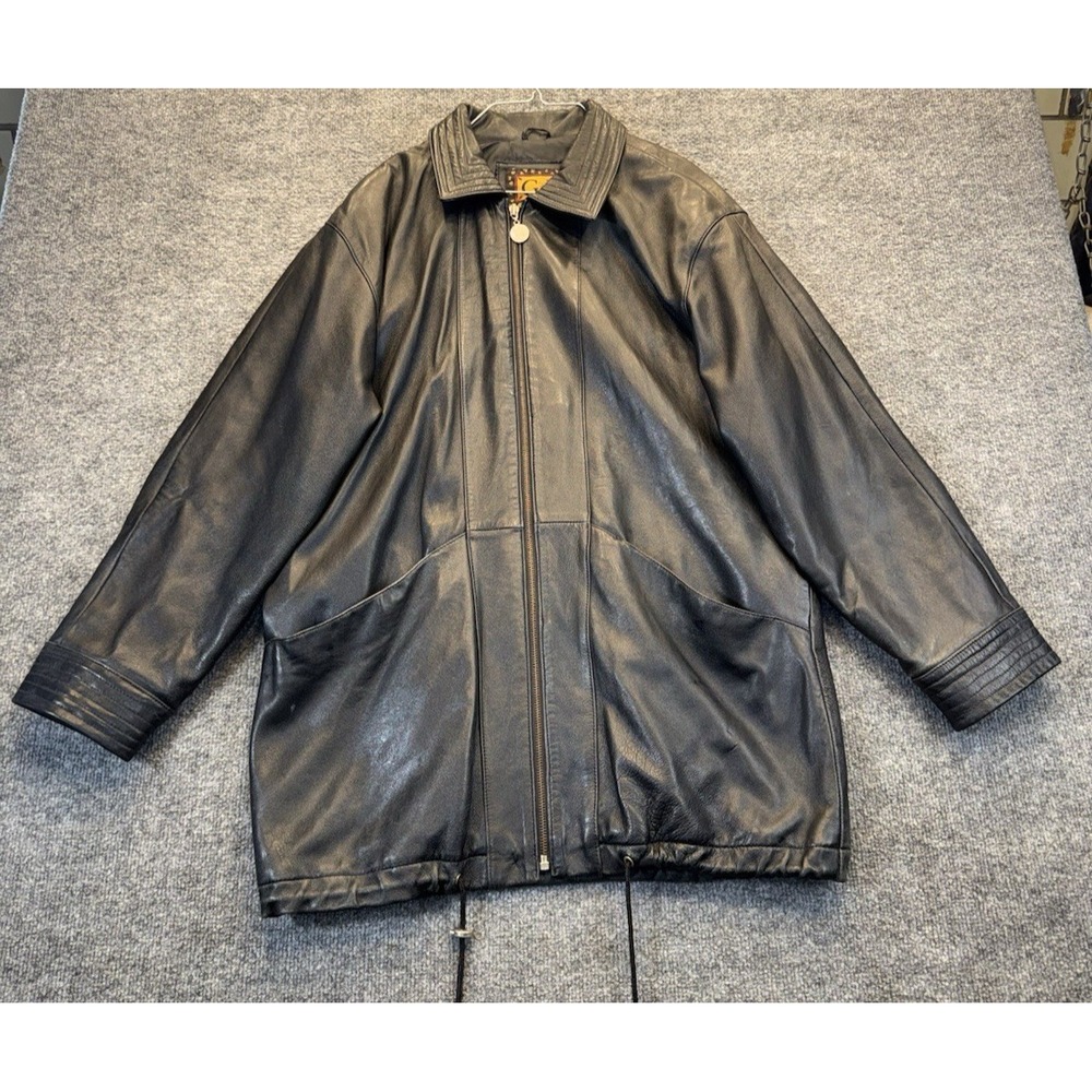 G III Leather Women's M Black Genuine Leather Coat Zip Front Drawstring Waist